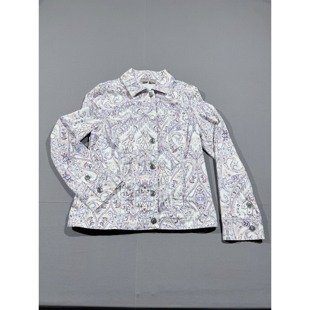 Chicos Size 4/6 Geometric Swirls Button Up Jacket Multicolor Colorful and Soft